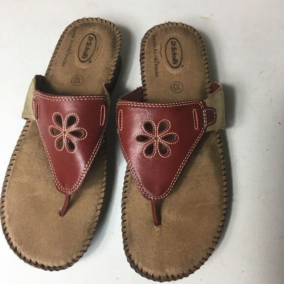 Dr Scholl’s insoles leather thong red sandals SZ10 - Picture 8 of 9